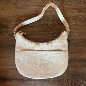 Elegant White Cream Floral Embossed Shoulder Bag